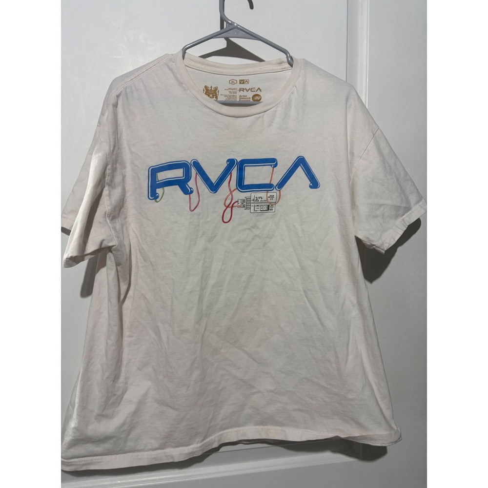 RVCA Artist Network Program Graphic T-Shirt Mens XL Off White Blue Logo Cotton - Picture 2 of 4
